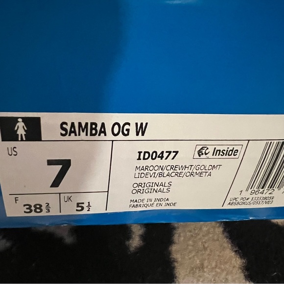 NWT Adidas Samba OG W Maroon Cream White Gold Metallic Sneakers Size Women’s 7 - Picture 15 of 16